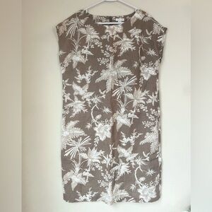 J. Jill Love Linen 100% Linen Floral Shift Dress Brown White Small